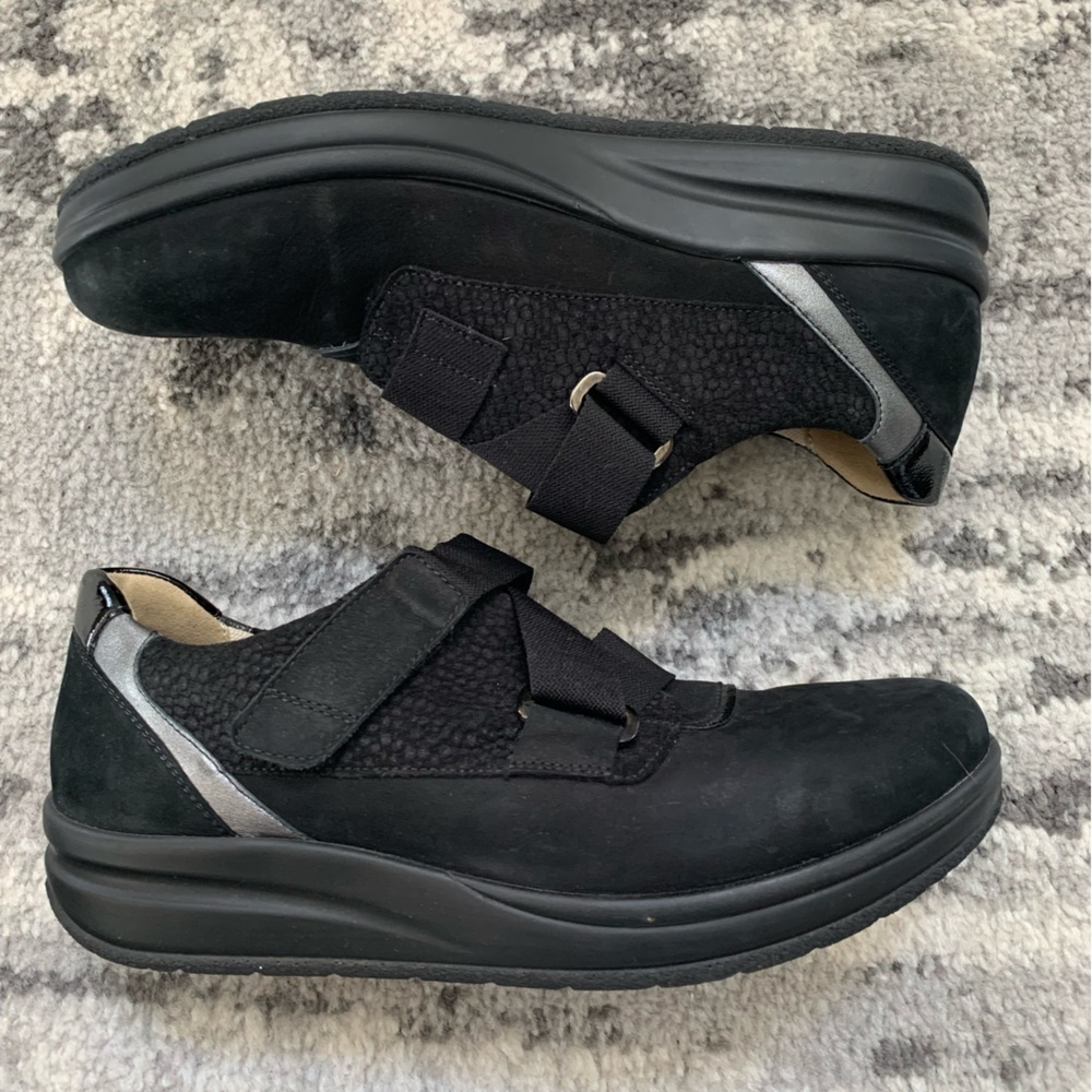HARTJES WELLNESS ROCKER BLACK SUEDE VELCRO ORTHOTICS UNISEX SHOES SIZE MEN’S 6.5